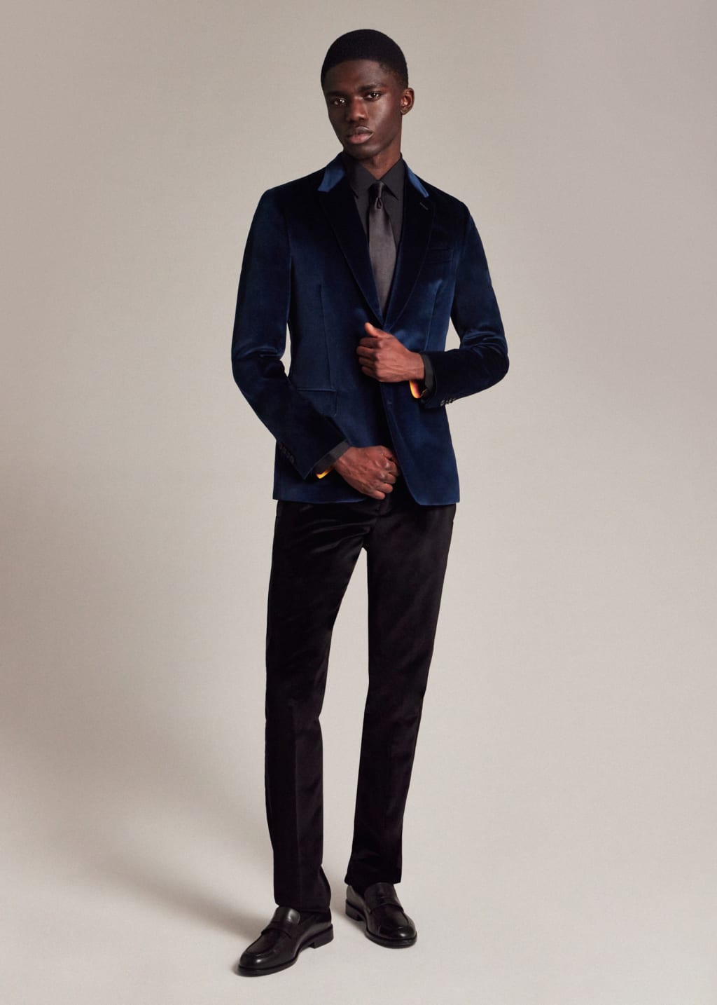 Model View - The Soho - Tailored-Fit Navy Velvet Blazer by Paul Smith