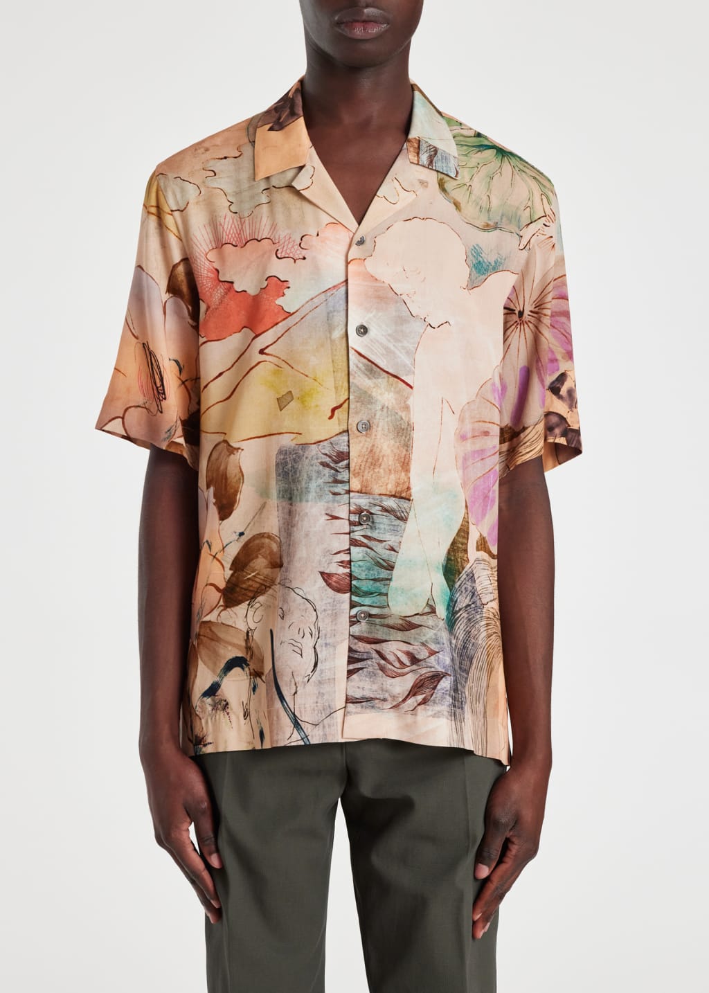 Model View - Narcissus' Print Short-Sleeve Viscose Shirt Paul Smith