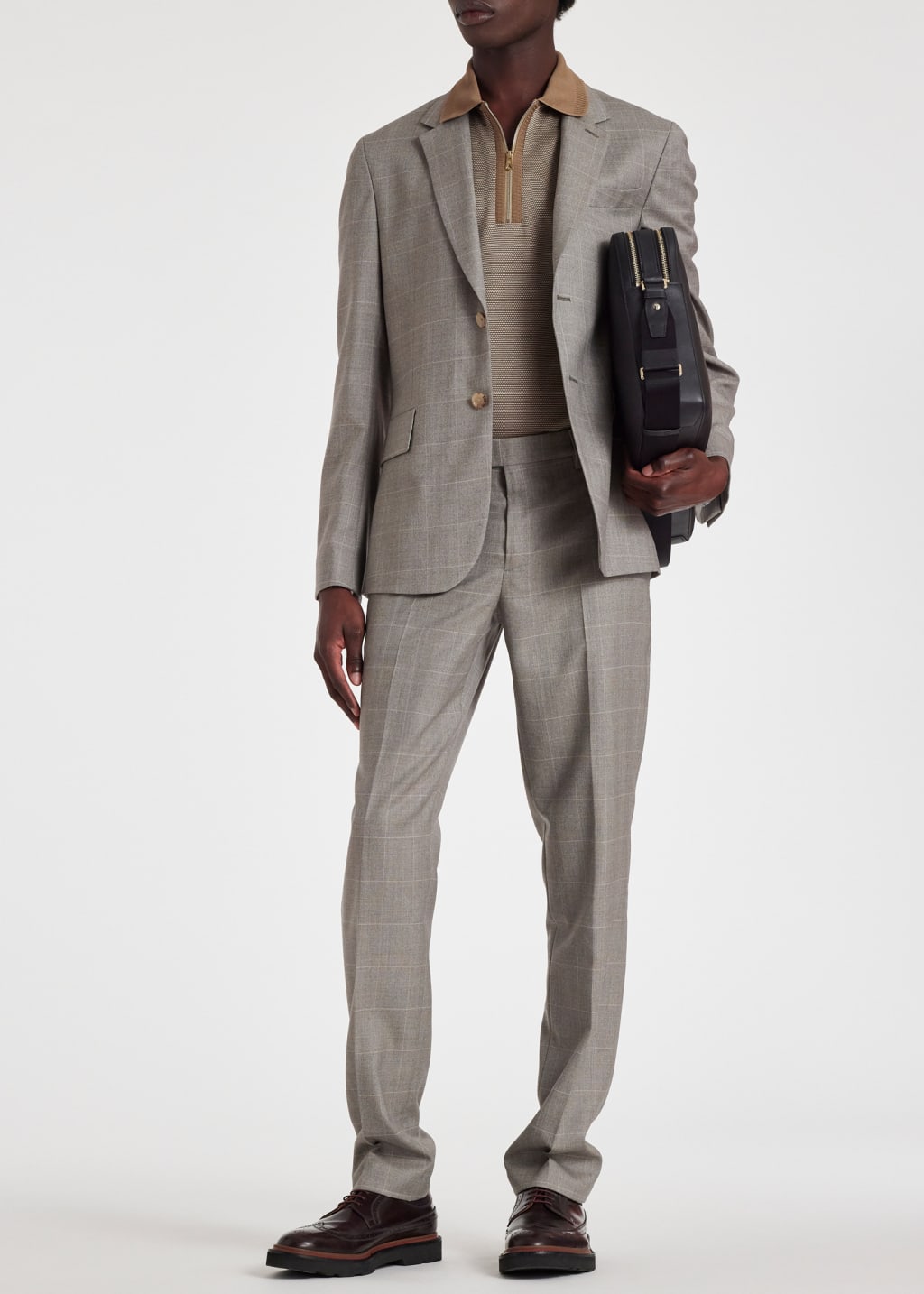Model View - Tailored-Fit Grey Multi-Check Wool Buggy-Lined Suit by Paul Smith