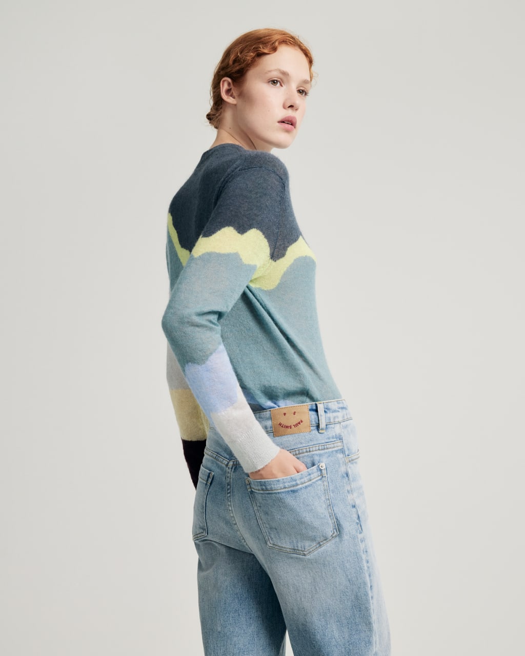 Model View - Women's Blue 'Torn Stripe' Mohair-Blend Sweater Paul Smith