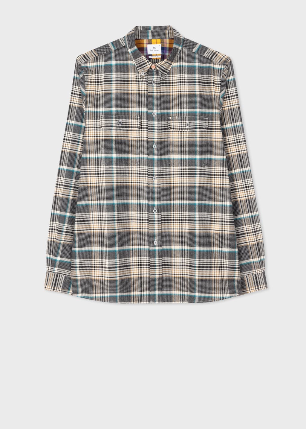 Front View - Grey Check Double Pocket Shirt Paul Smith