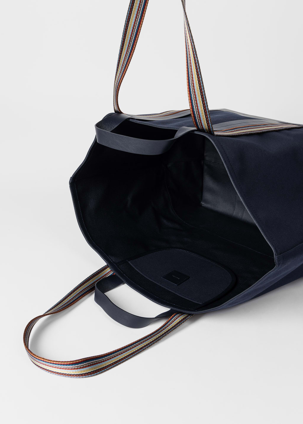Detail View - Navy Canvas Tote Bag with 'Signature Stripe' Straps Paul Smith