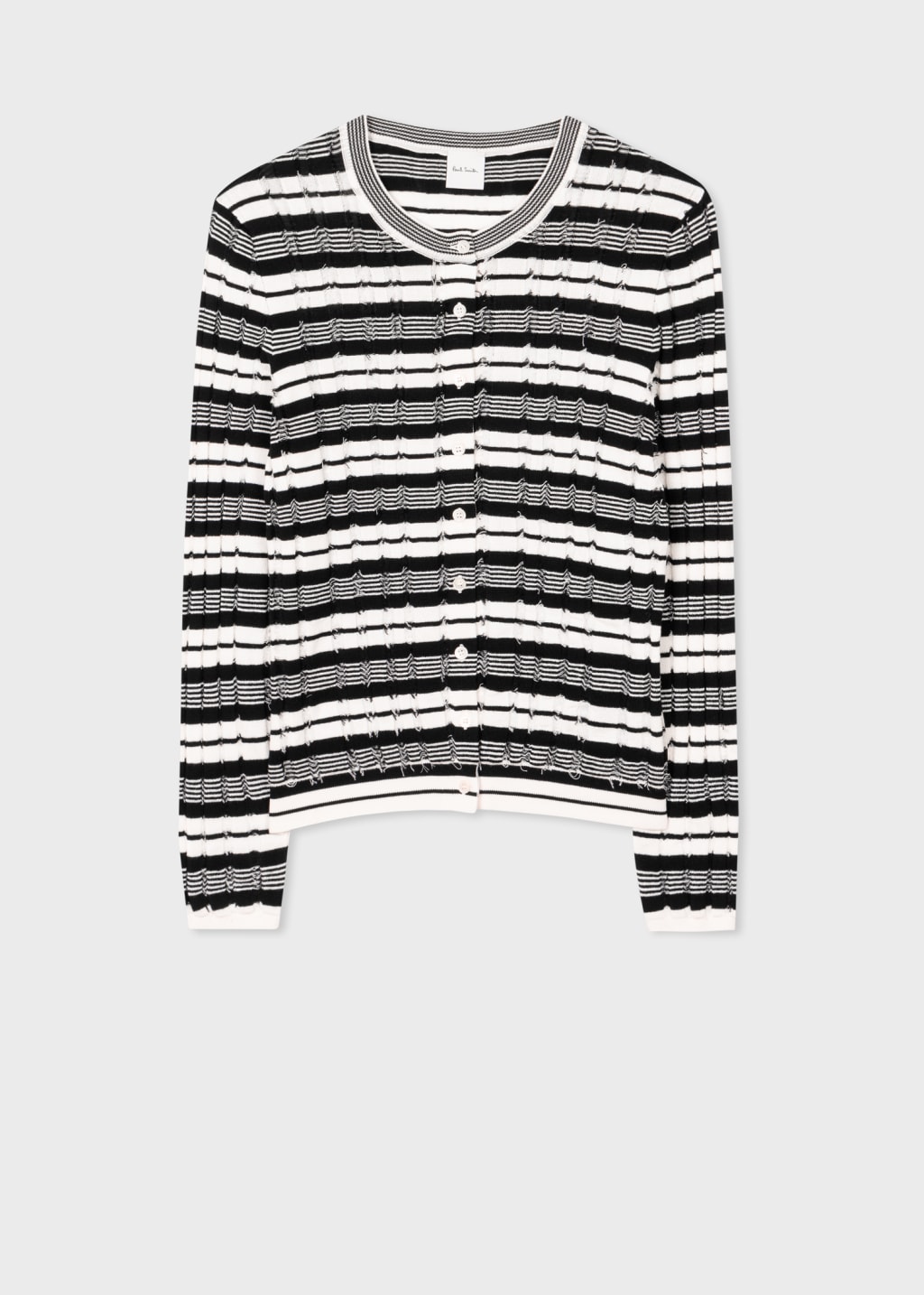 Front View - Women's White Striped Crew Neck Cardigan Paul Smith