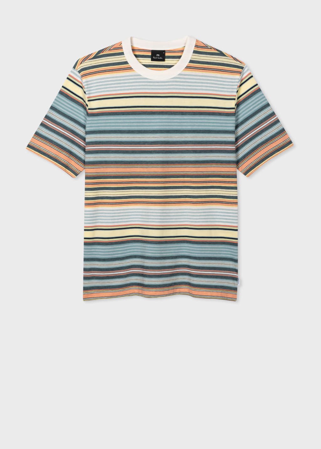 Front View - Blue And Orange Multi-Stripe Cotton T-Shirt Paul Smith