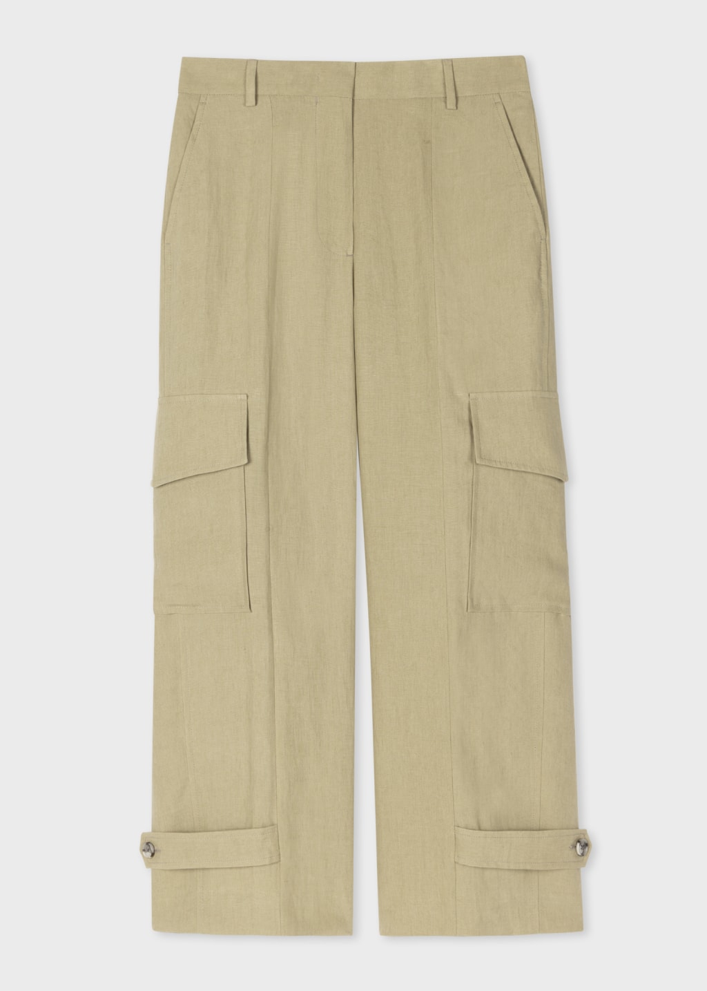 Front View - Women's Pale Khaki Linen Cargo Trousers Paul Smith