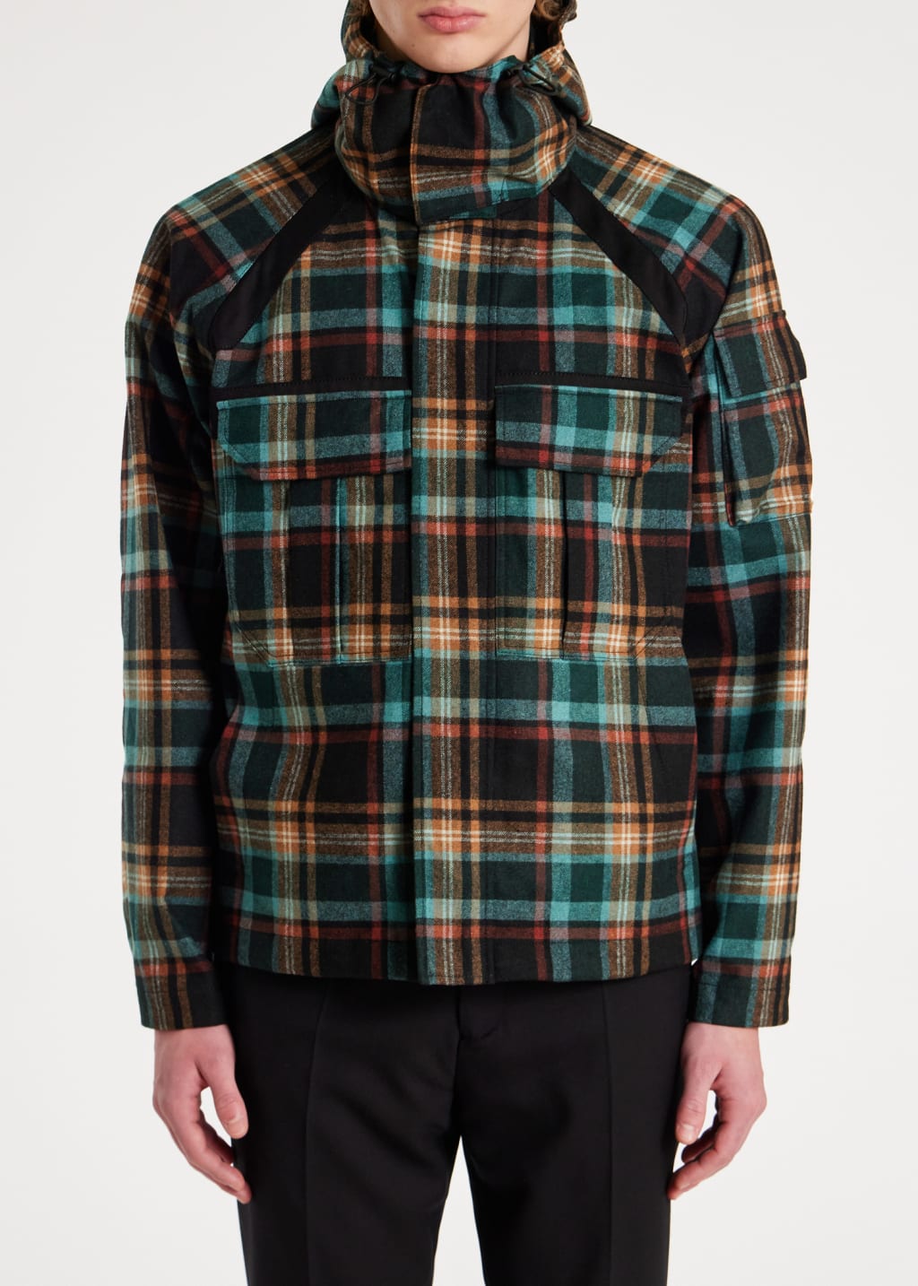 Model View - Teal Checked Wool Jacket Paul Smith