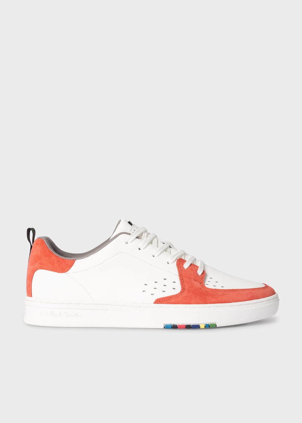Side View - White and Coral 'Cosmo' Trainers Paul Smith