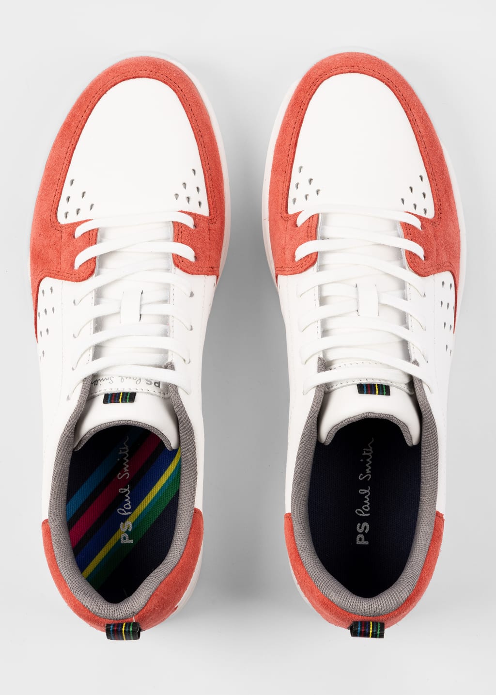 Pair View - White and Coral 'Cosmo' Trainers Paul Smith