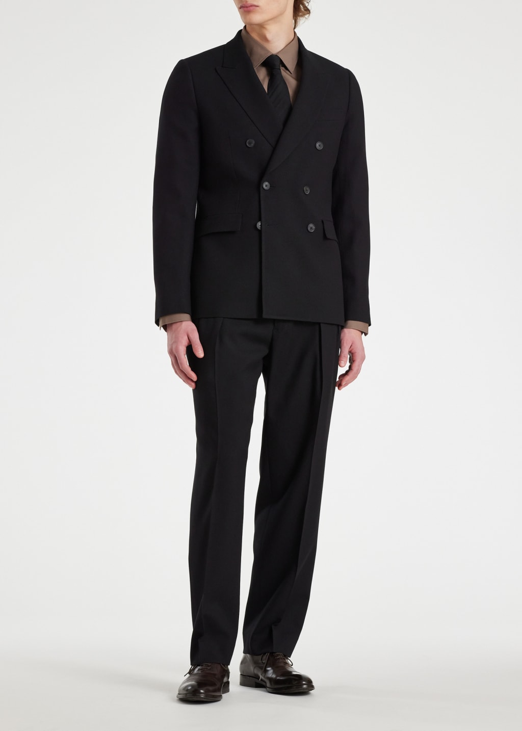Model View -Men's Black Wool Double-Breasted Suit by Paul Smith