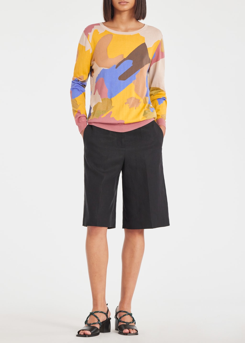 Model View - Women's 'Floral Collage' Intarsia Sweater Paul Smith
