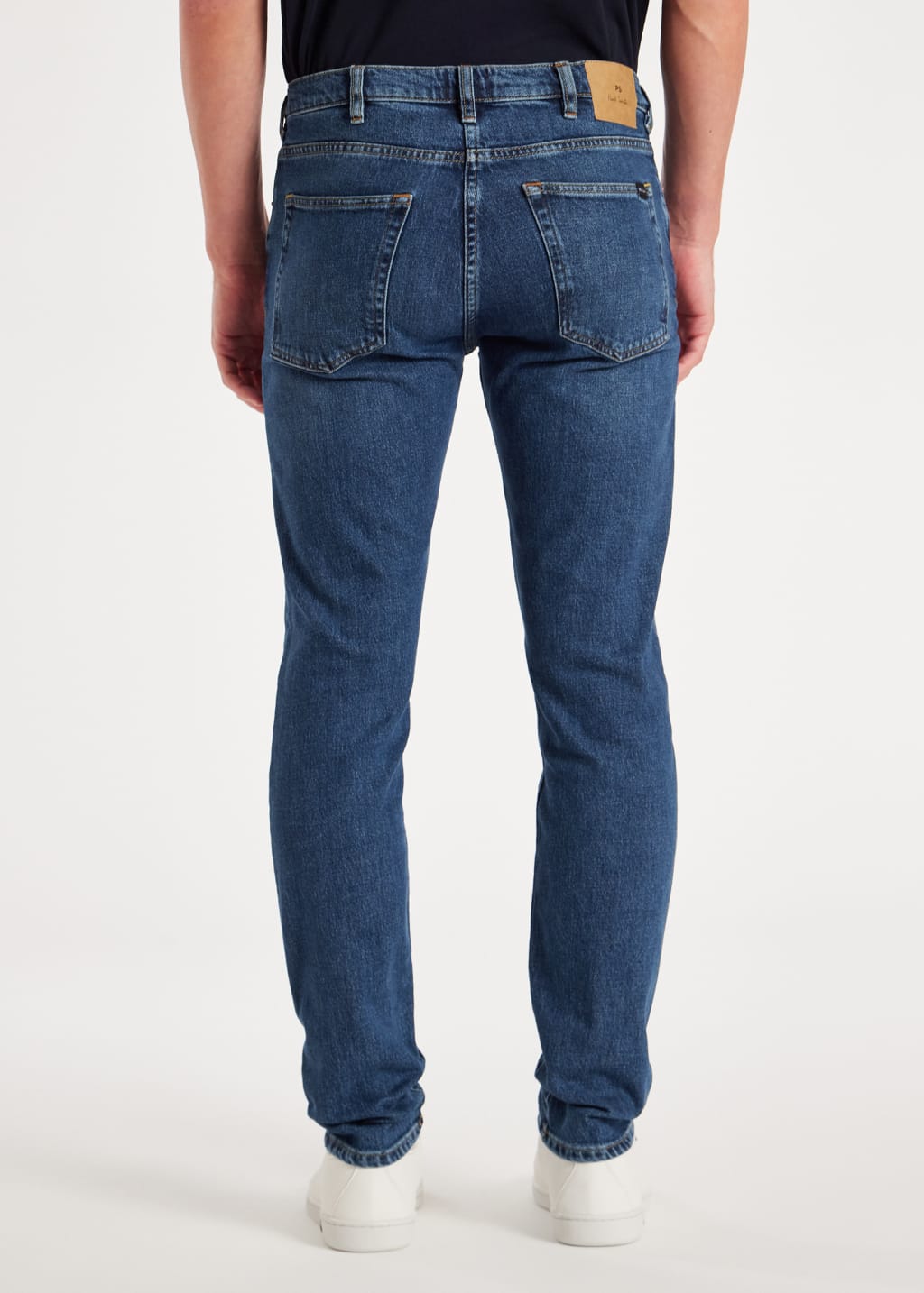 Model View - Tapered-Fit Mid Blue Wash 'Organic Vintage Stretch' Jeans Paul Smith