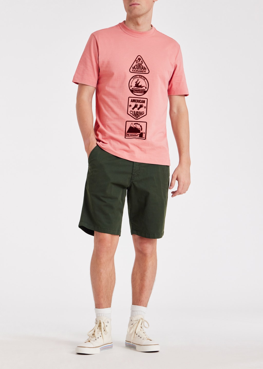 Men's Pale Pink Flocked 'Climbing' Print TShirt