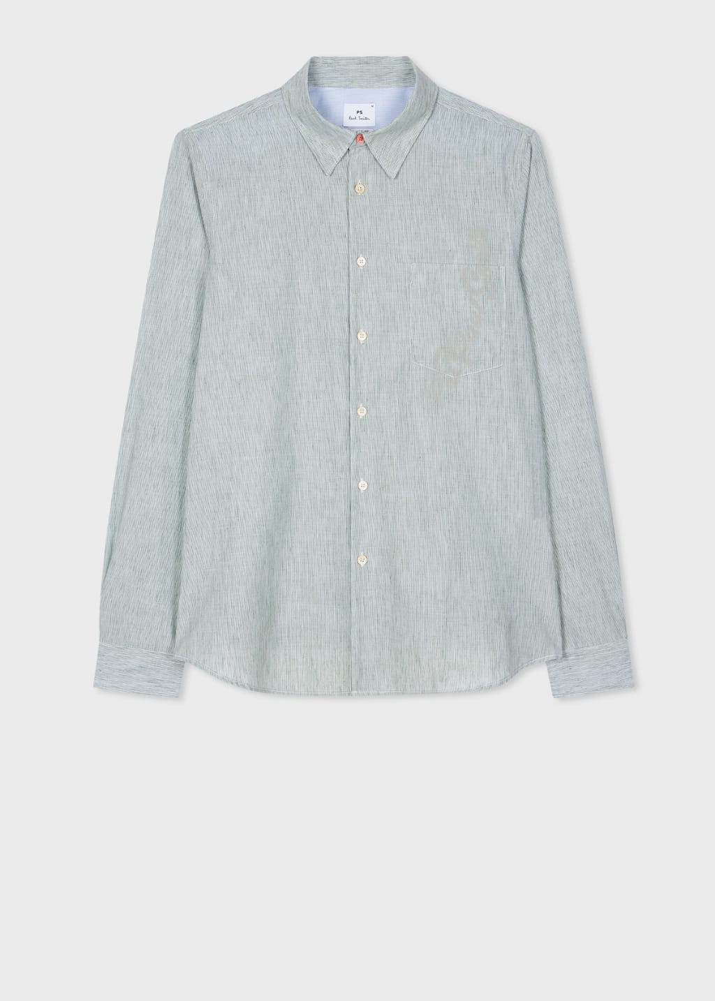 Front View - Tailored-Fit Green Cotton-Linen Fine Stripe Shirt Paul Smith