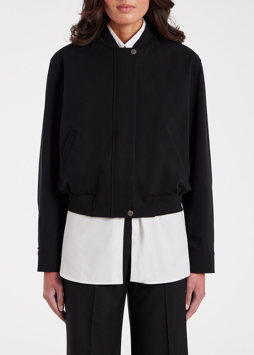 Model View - Women's Black Cotton Bomber Jacket by Paul Smith