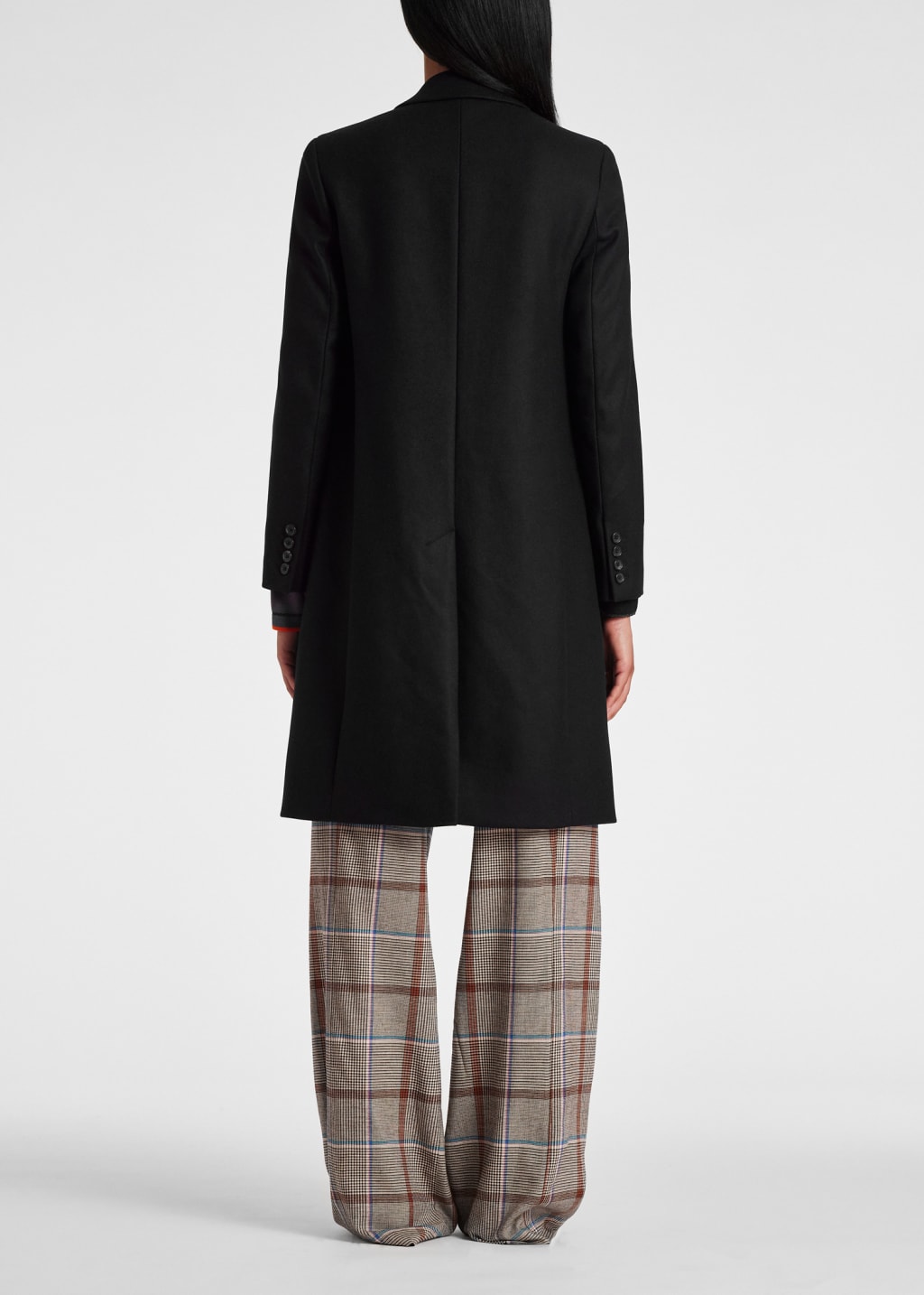 Model View - Women's Black Cashmere-Blend Epsom Coat Paul Smith