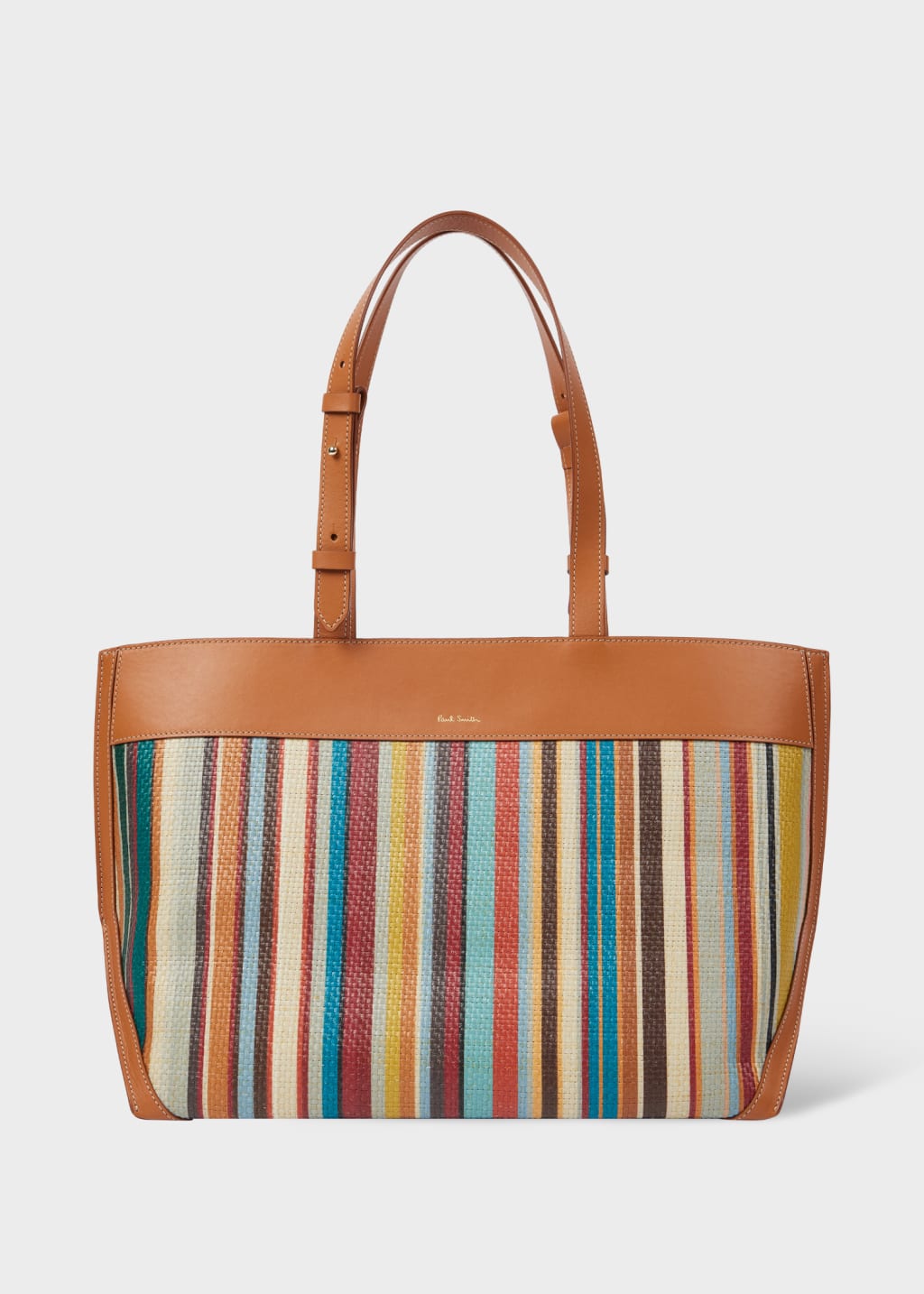 Front View - Women's 'Signature Stripe' Raffia Tote Bag Paul Smith