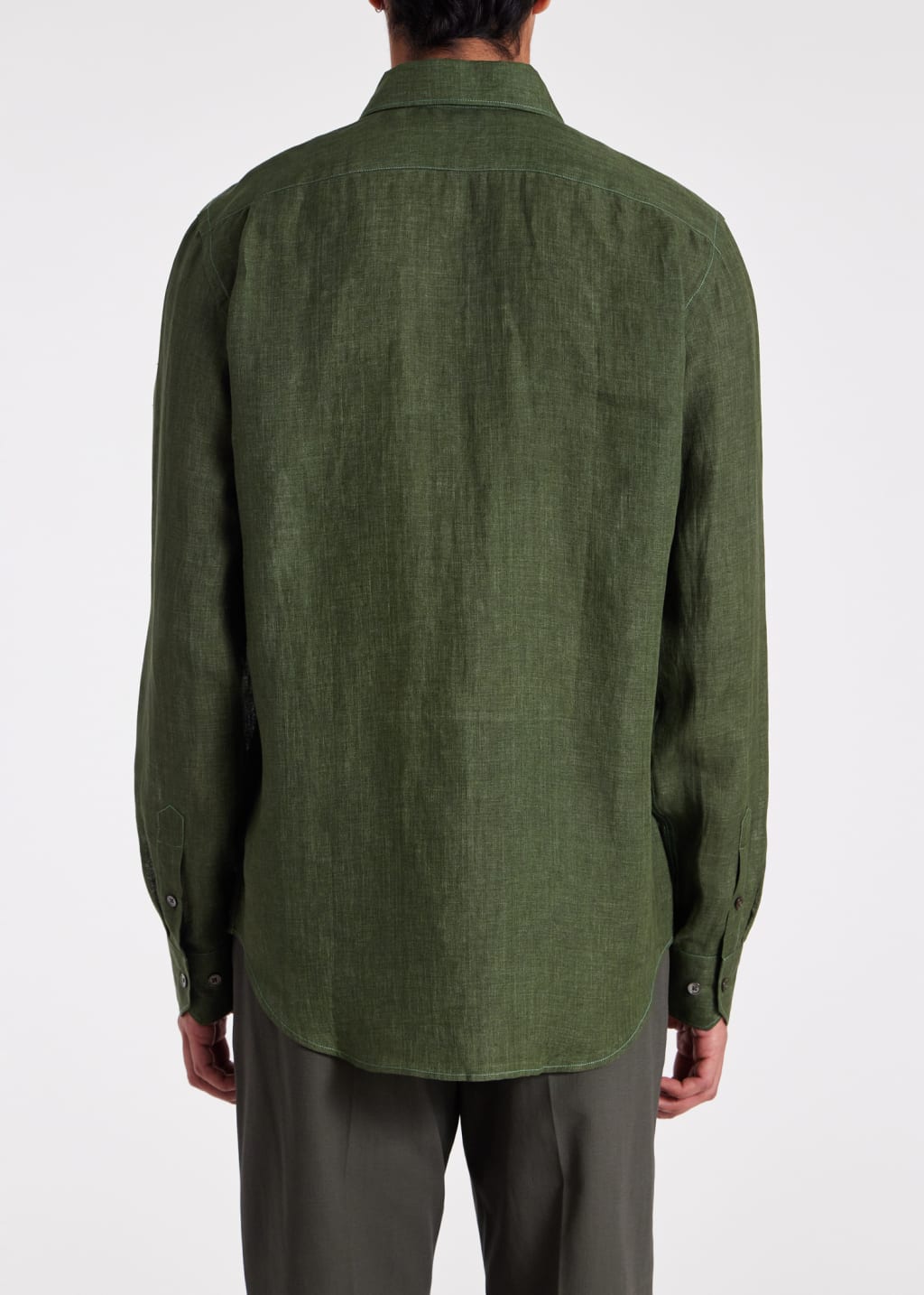 Model View - Slim-Fit Dark Green Linen Shirt Paul Smith