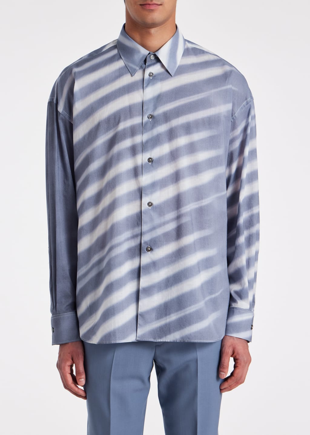 Model View - Blue 'Morning Light' Print Oversized Shirt Paul Smith