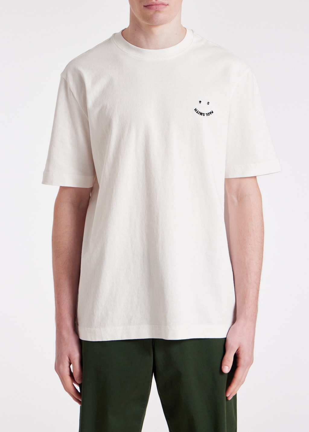 Model View - White Cotton 'Happy' T-Shirt