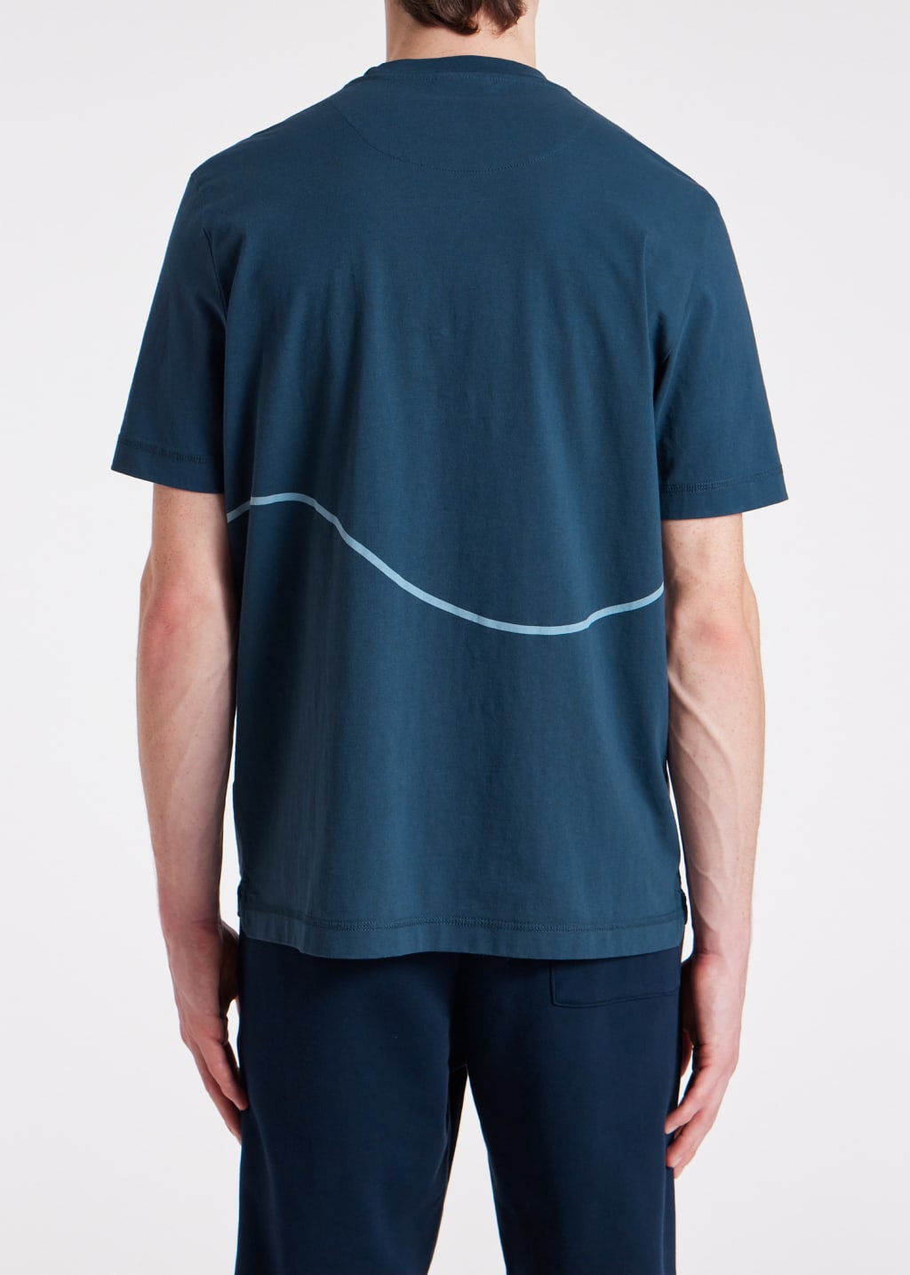 Model View - Navy Cotton 'Happy' Wave T-Shirt Paul Smith