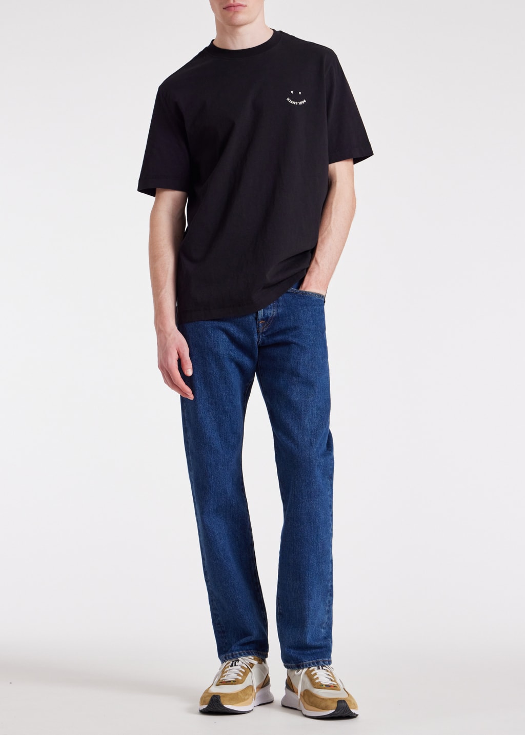 Model View - Black Cotton 'Happy' T-Shirt Paul Smith