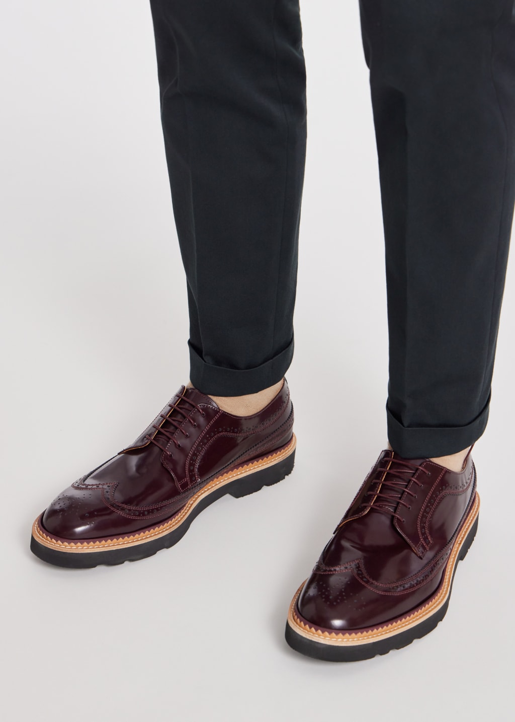 Model View - Bordeaux High-Shine Leather 'Count' Brogues Paul Smith