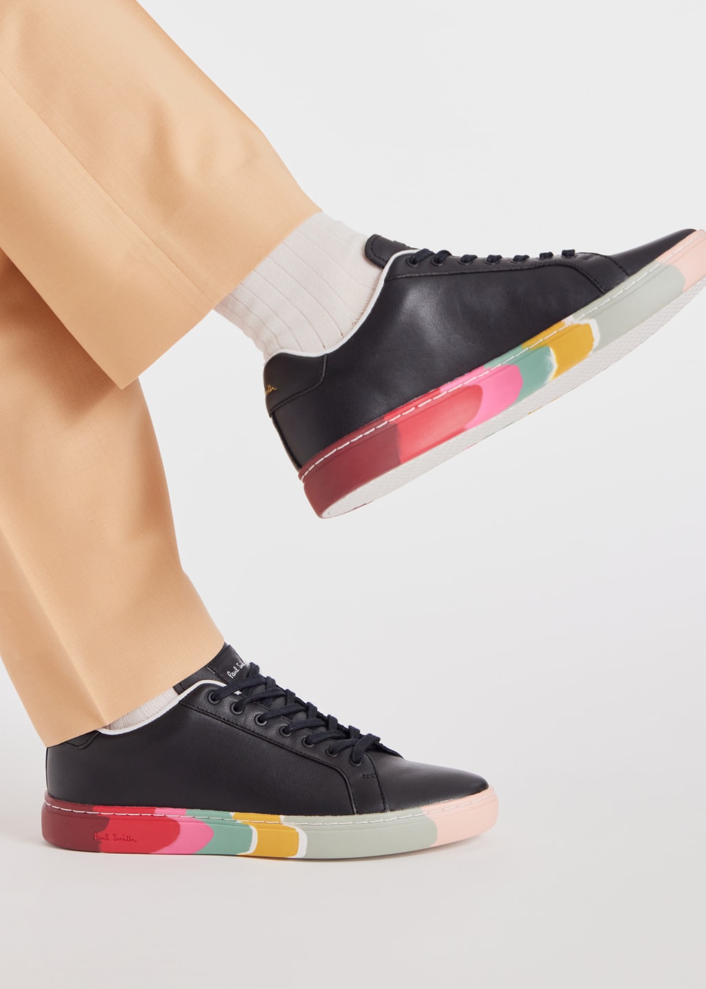 Model View - Women's Black Leather 'Lapin' Swirl Trainers by Paul Smith