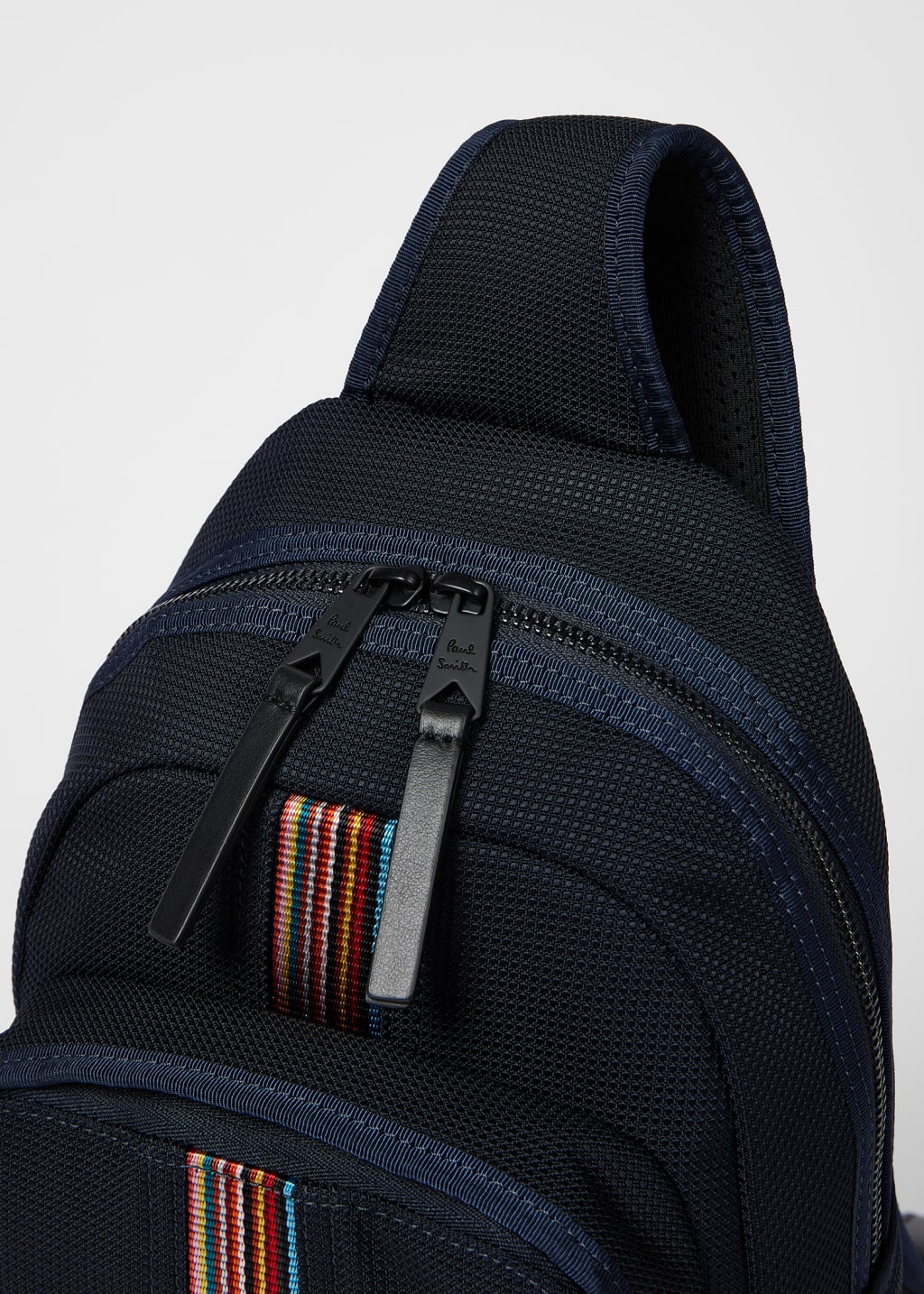 Detail View - Navy Canvas 'Signature Stipe' Sling Pack Paul Smith