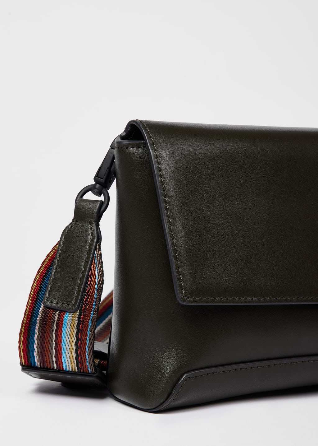 Men's Dark Green Leather 'Signature Stripe' Strap Cross Body Bag