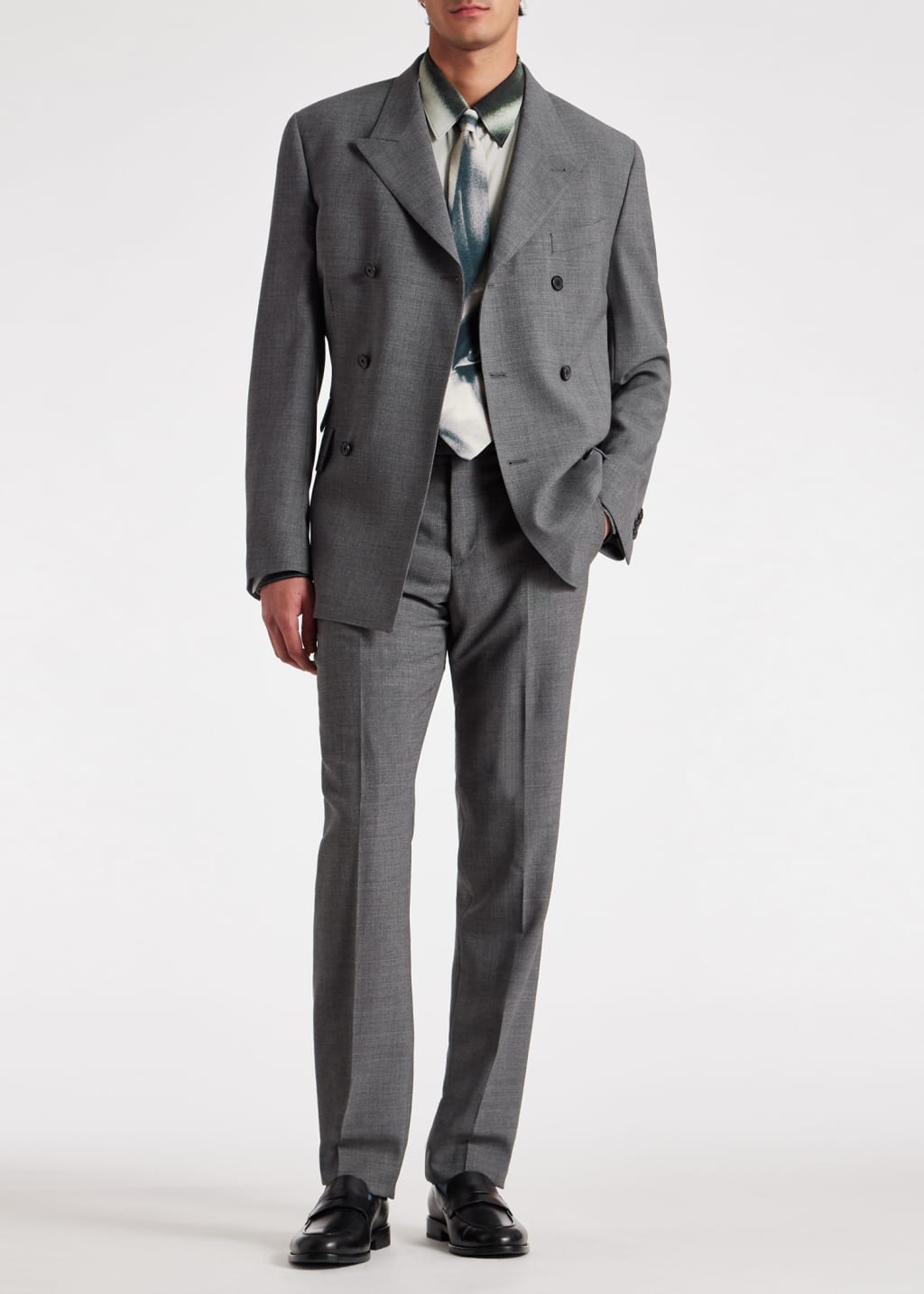 Model View - Grey Fresco Wool Straight Leg Trousers Paul Smith