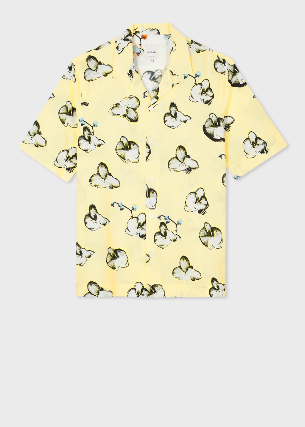 Front View - Yellow 'Orchid' Print Viscose-Blend Short-Sleeve Shirt Paul Smith
