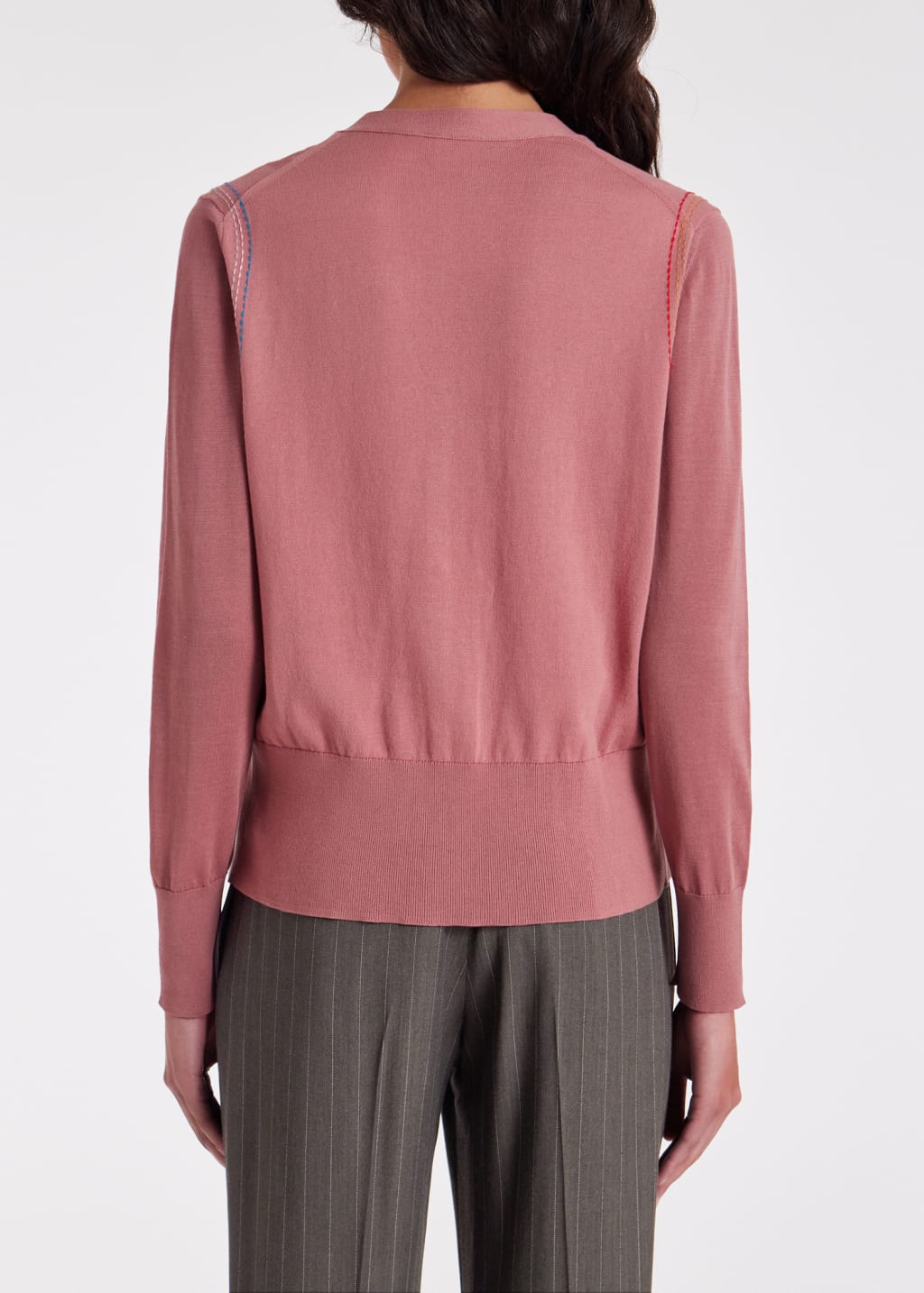 Model View - Women's Knitted Dusky Pink Organic Cotton Cardigan Paul Smith