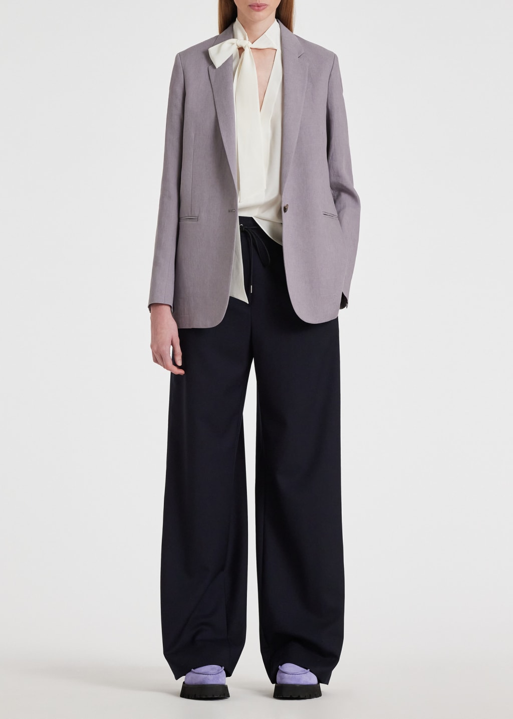Model View - A Suit To Travel In - Navy Drawstring Wide Leg Trousers by Paul Smith