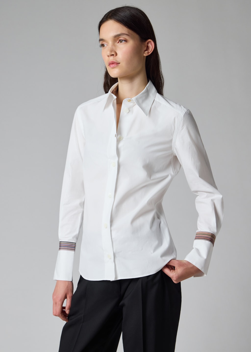 White Stripe Button Front Shirt