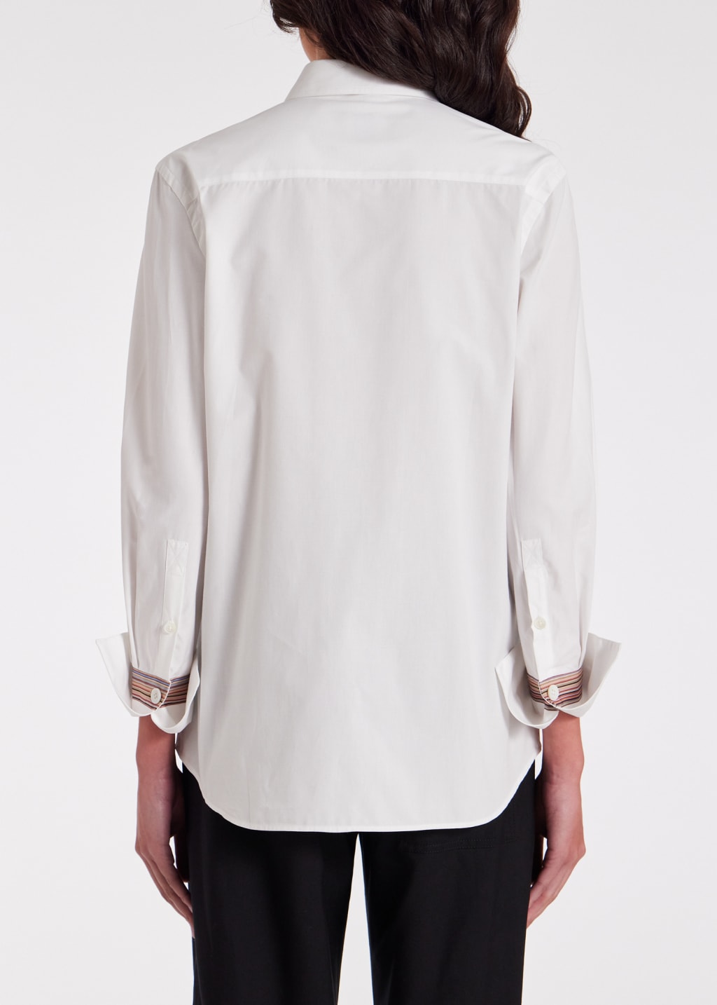 Model View - Women's White 'Signature Stripe' Cuff Shirt Paul Smith