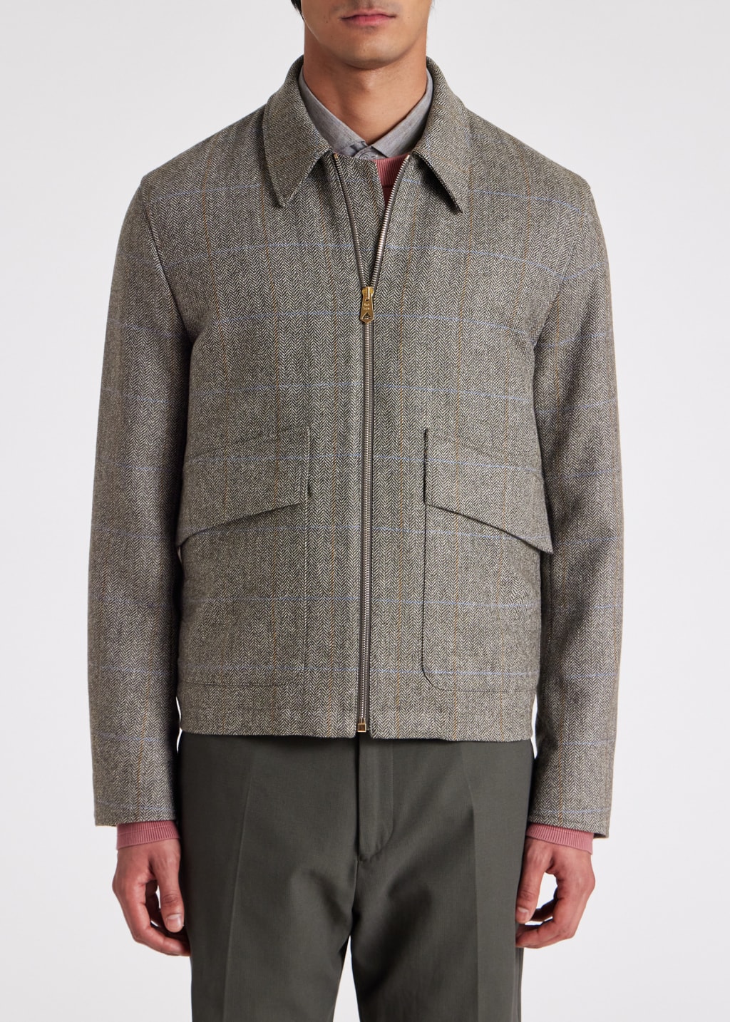 Men's Grey Wool Tweed Bomber Jacket