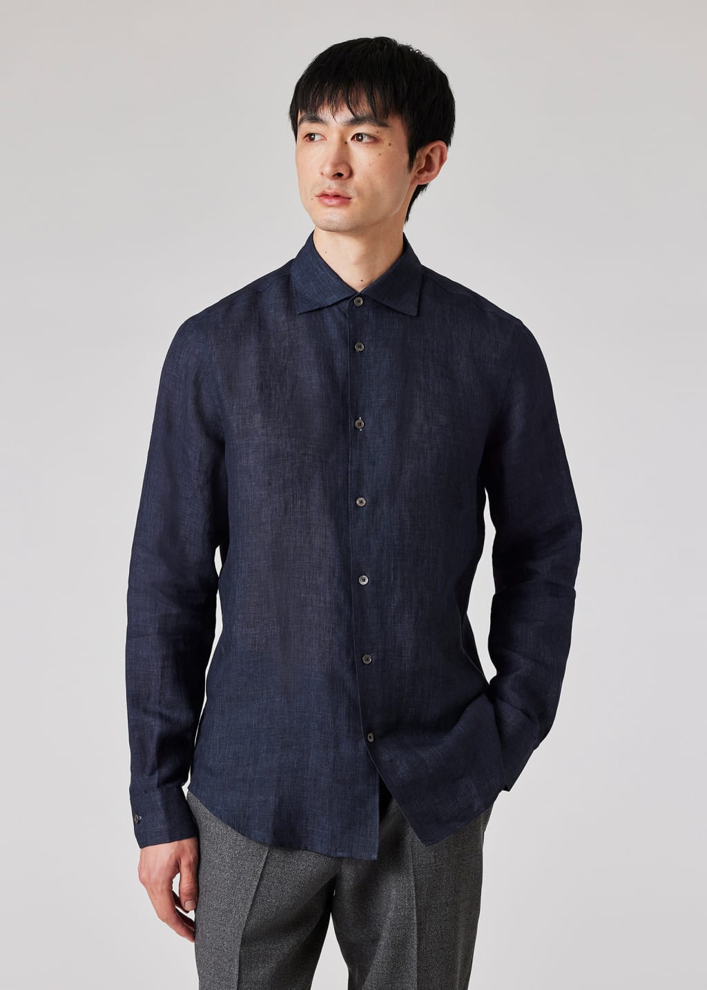 Men's SlimFit Navy Linen Shirt — free download