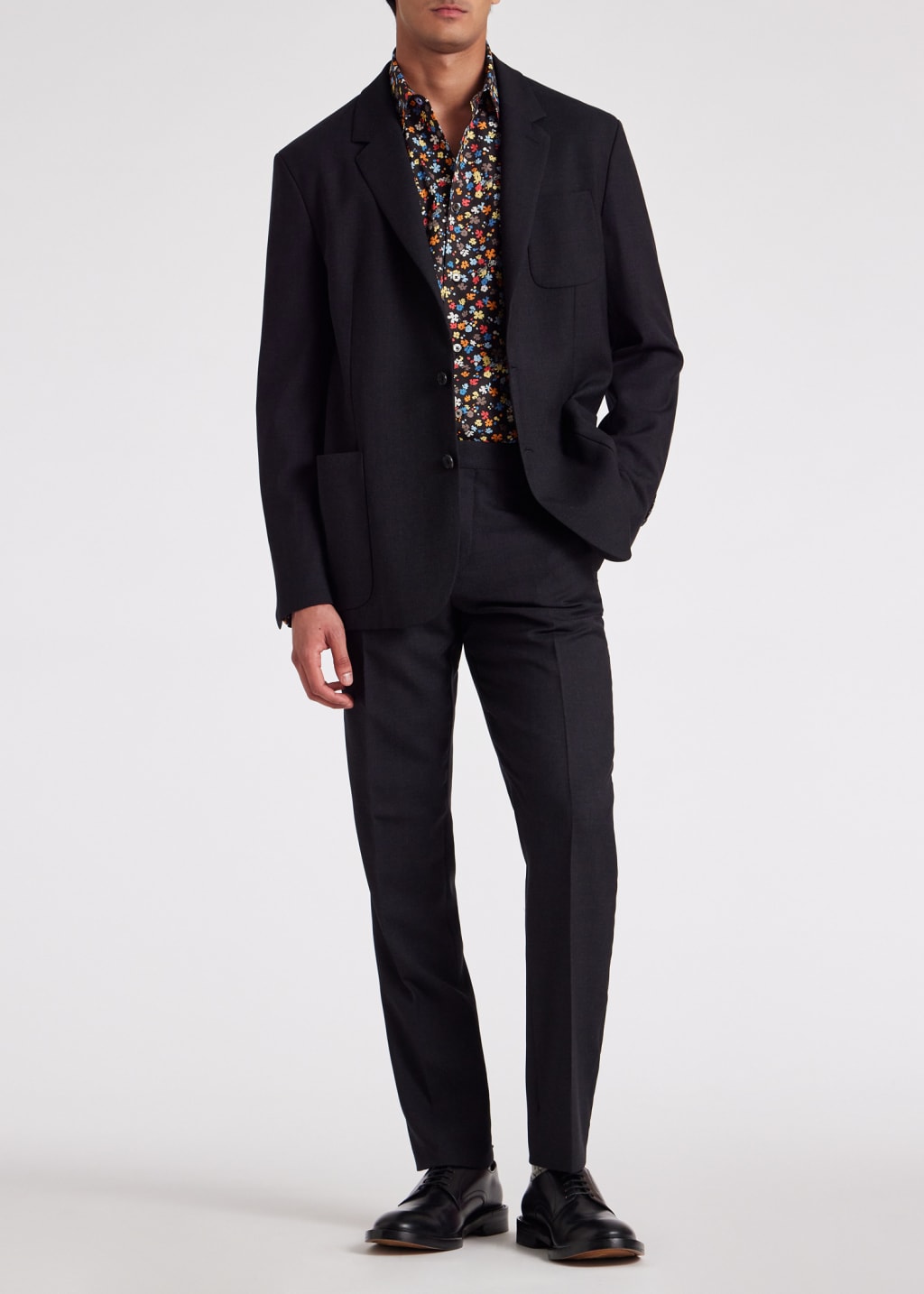 Model View - Black Floral Regular-Fit Cotton Shirt Paul Smith