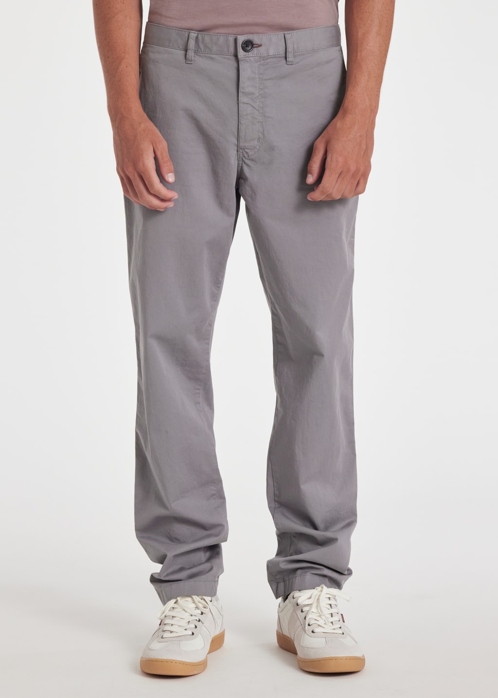 Model View - Tapered-Fit Pale Grey Stretch-Cotton Chinos by Paul Smith