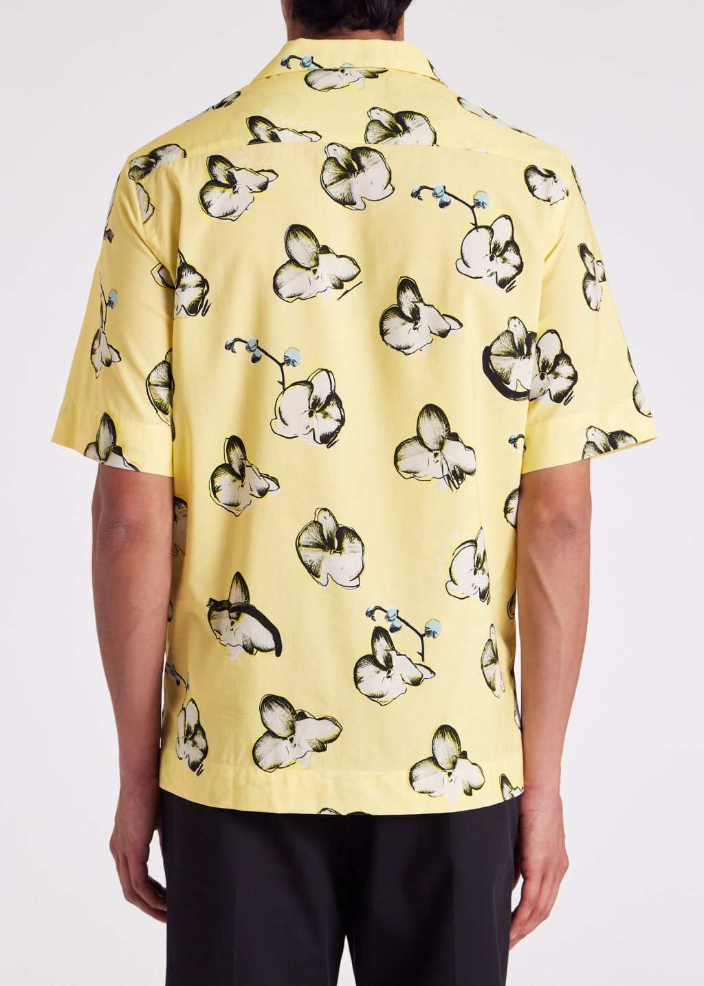 Model View - Yellow 'Orchid' Print Viscose-Blend Short-Sleeve Shirt Paul Smith