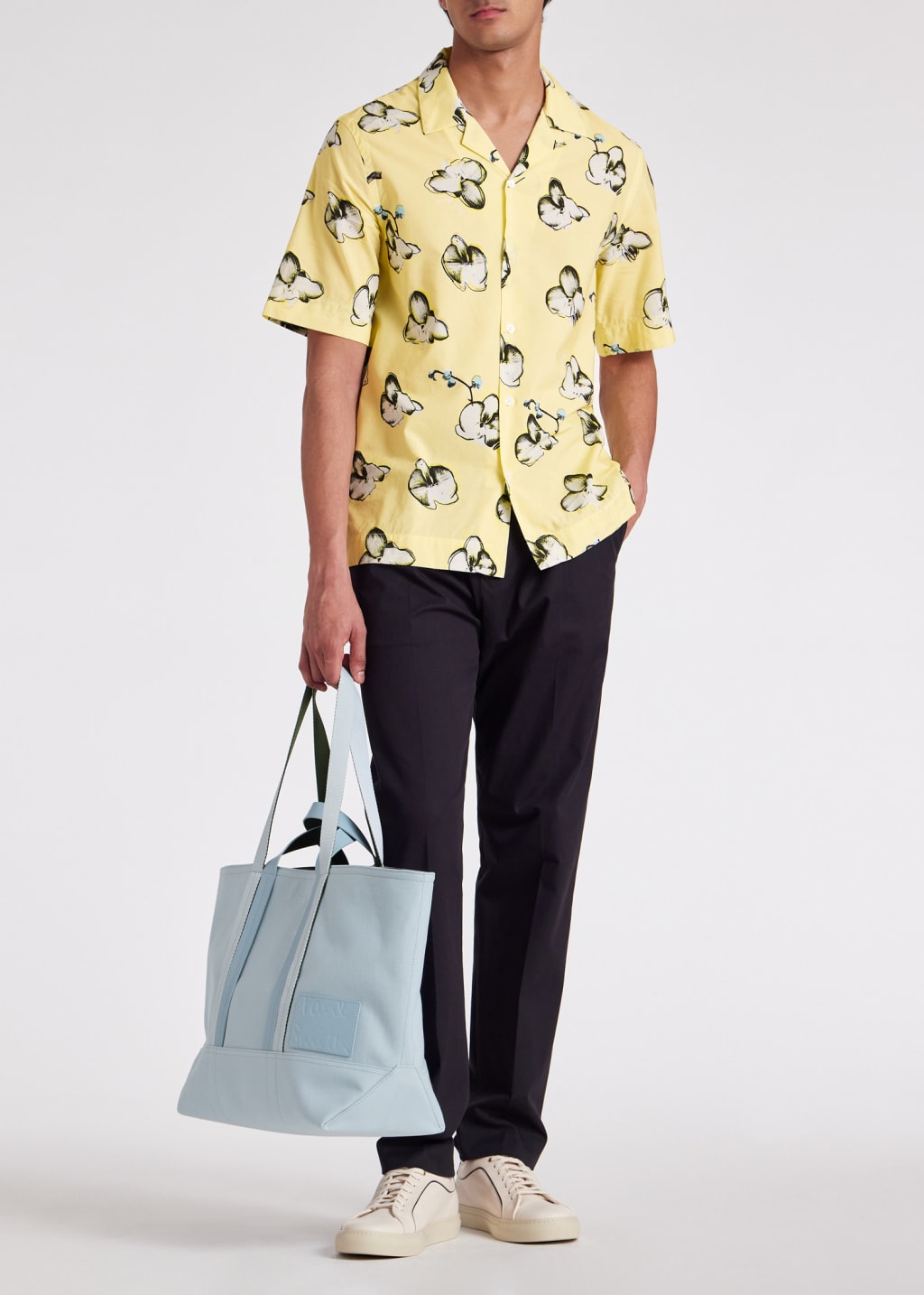 Model View - Yellow 'Orchid' Print Viscose-Blend Short-Sleeve Shirt Paul Smith