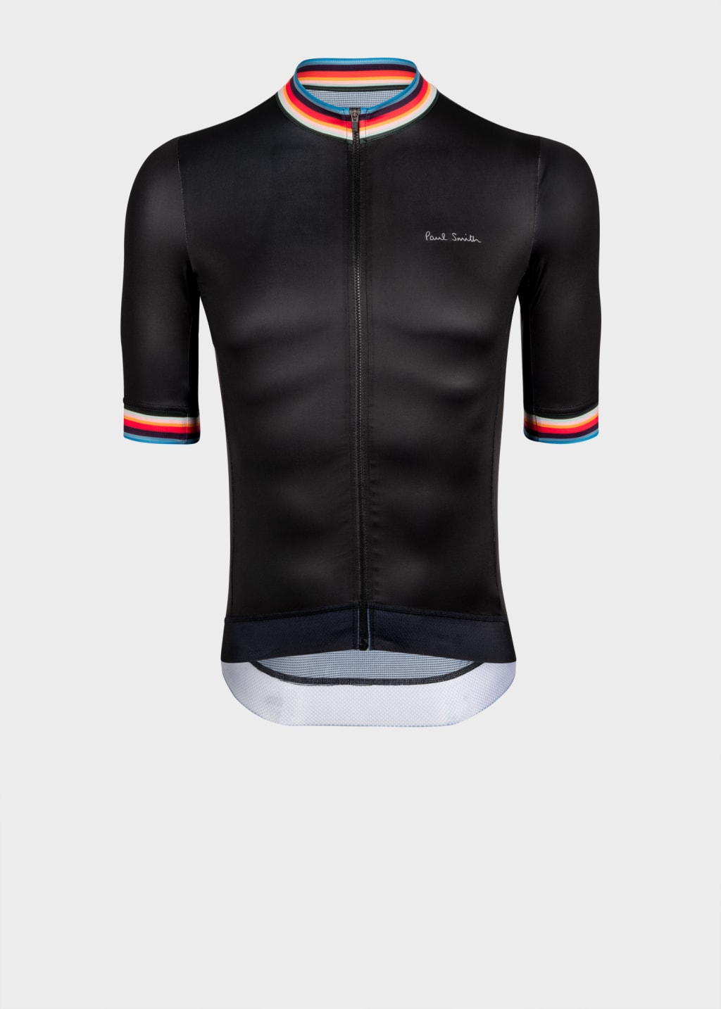 Product View - Men's Black Race Fit Cycling Jersey With 'Artist Stripe' Trims by Paul Smith