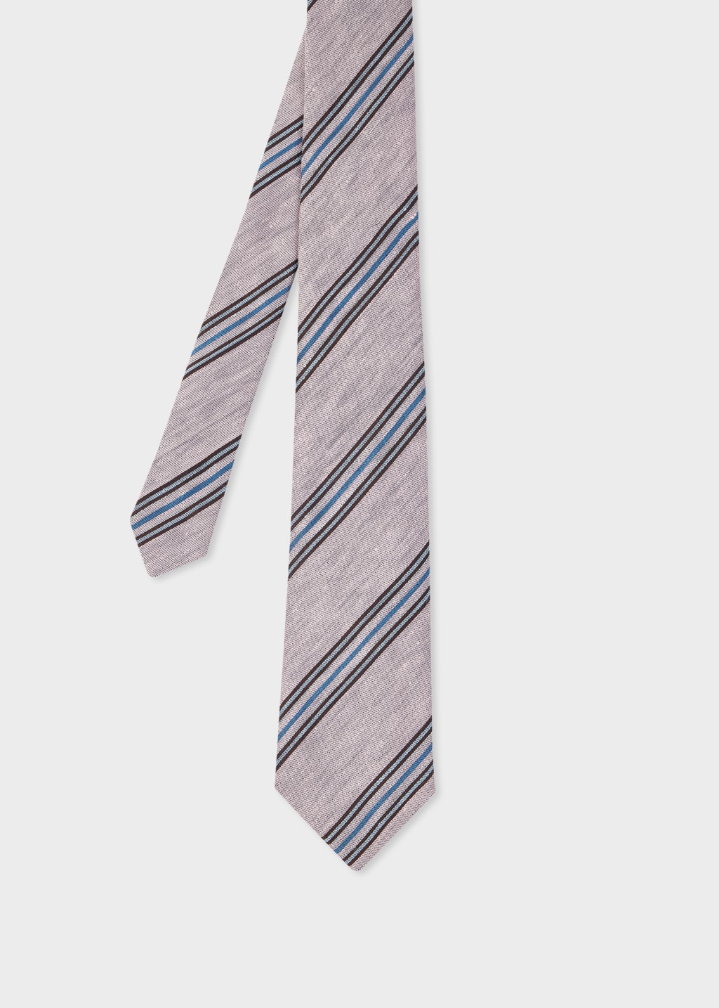 폴스미스 Paulsmith Dusky Pink Linen-Blend Block Stripe Tie