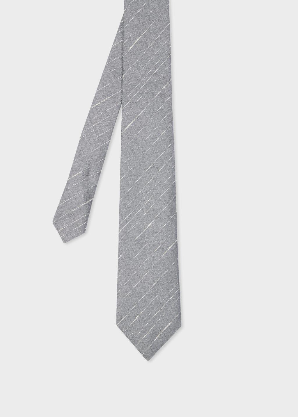 폴스미스 Paulsmith Grey Metallic Textured-Stripe Silk Tie