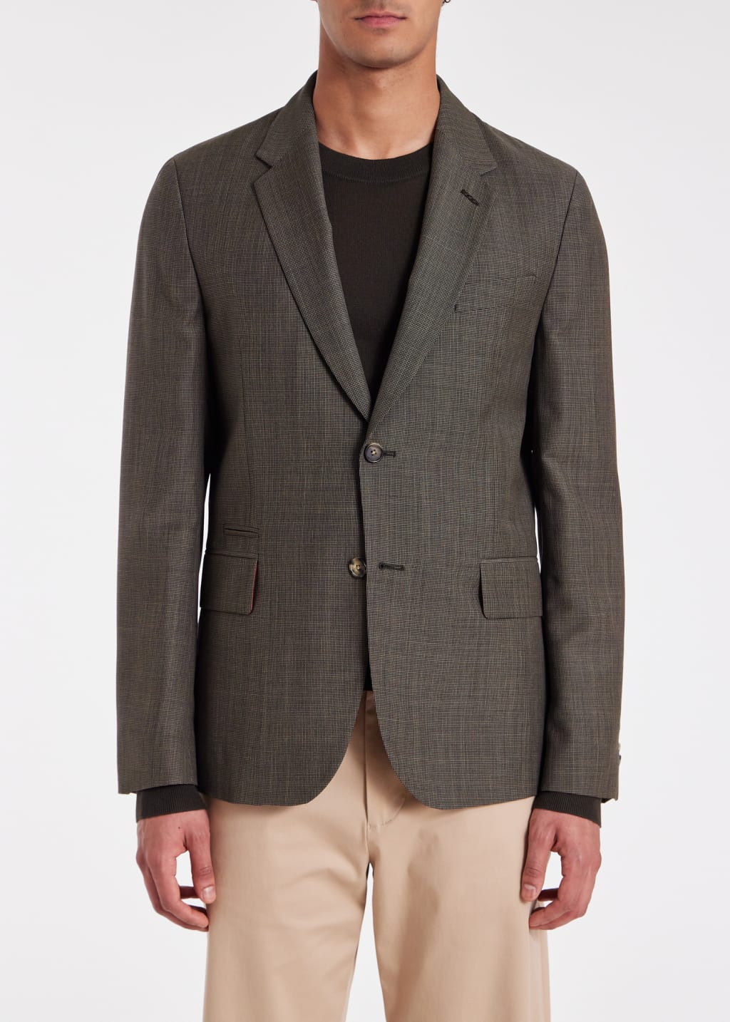 Model View - Brown Micro Houndstooth Wool-Mohair Blazer