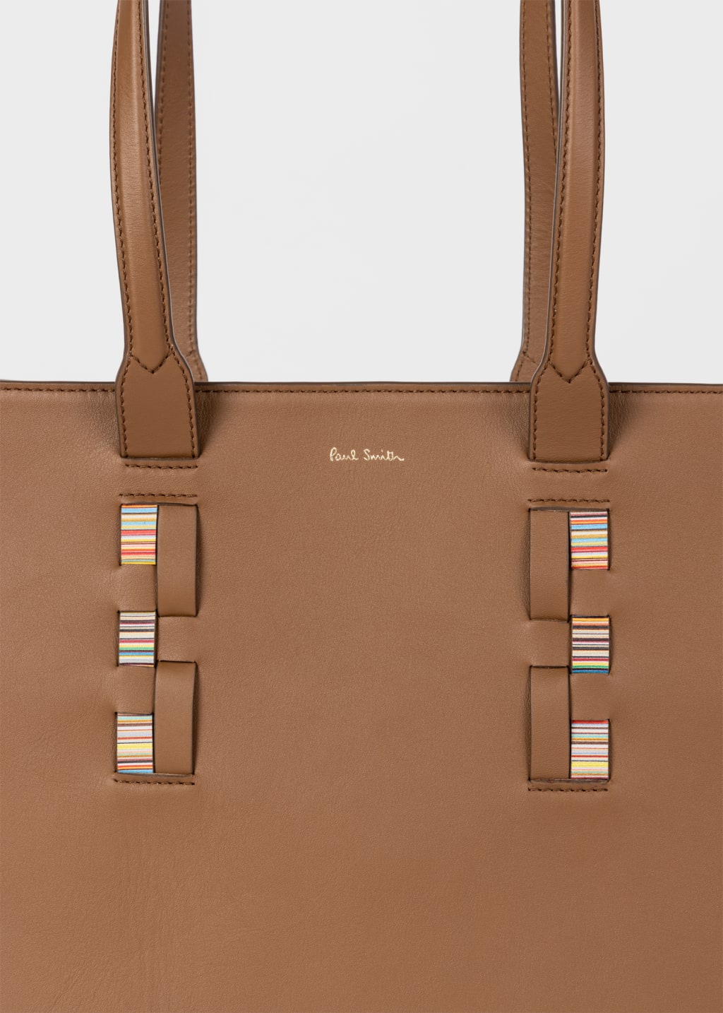 Women's Tan Leather 'Signature Stripe' Tote Bag