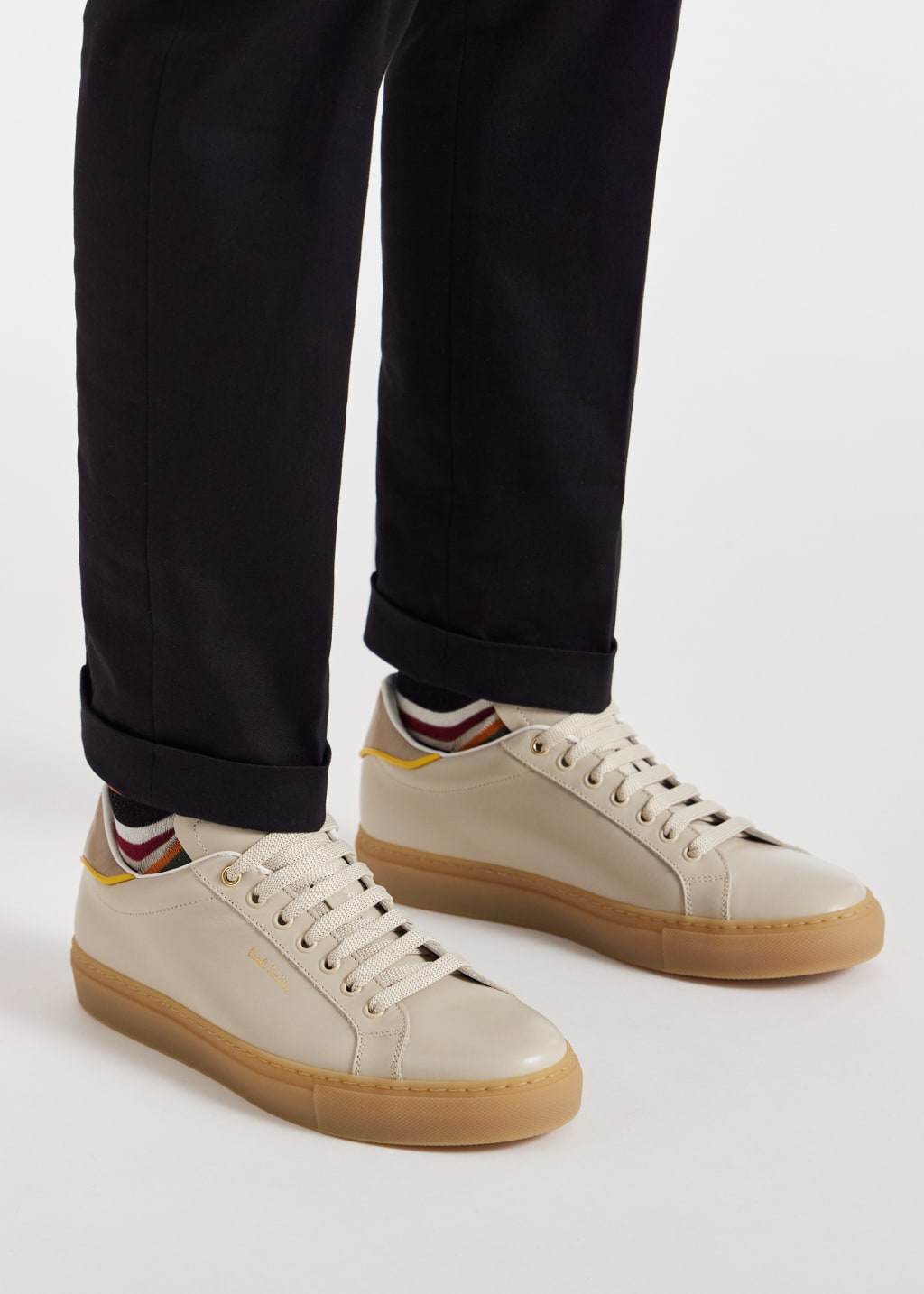Model View - Stone Leather 'Beck' Trainers Paul Smith