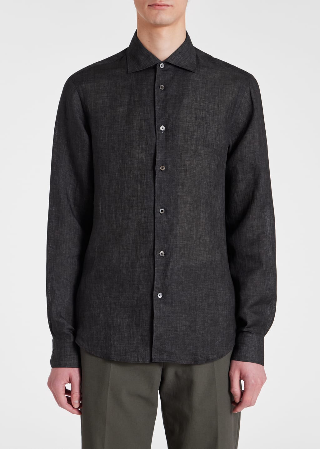 Model View - Slim-Fit Charcoal Grey Linen Shirt Paul Smith