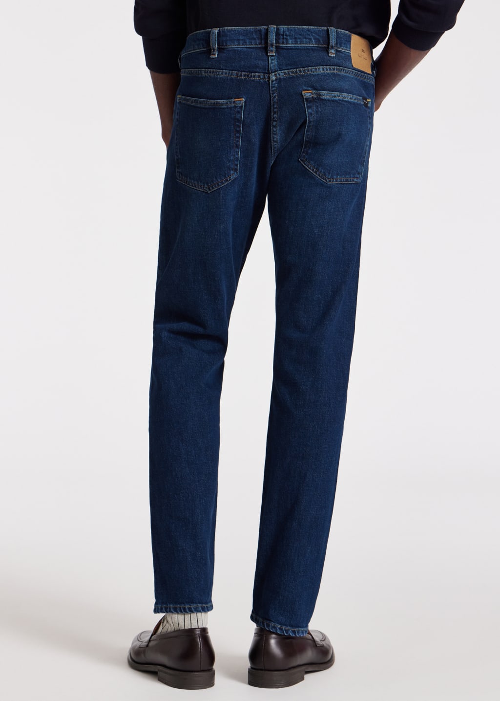 Model View - Tapered-Fit Dark Wash 'Organic Vintage Stretch' Jeans Paul Smith