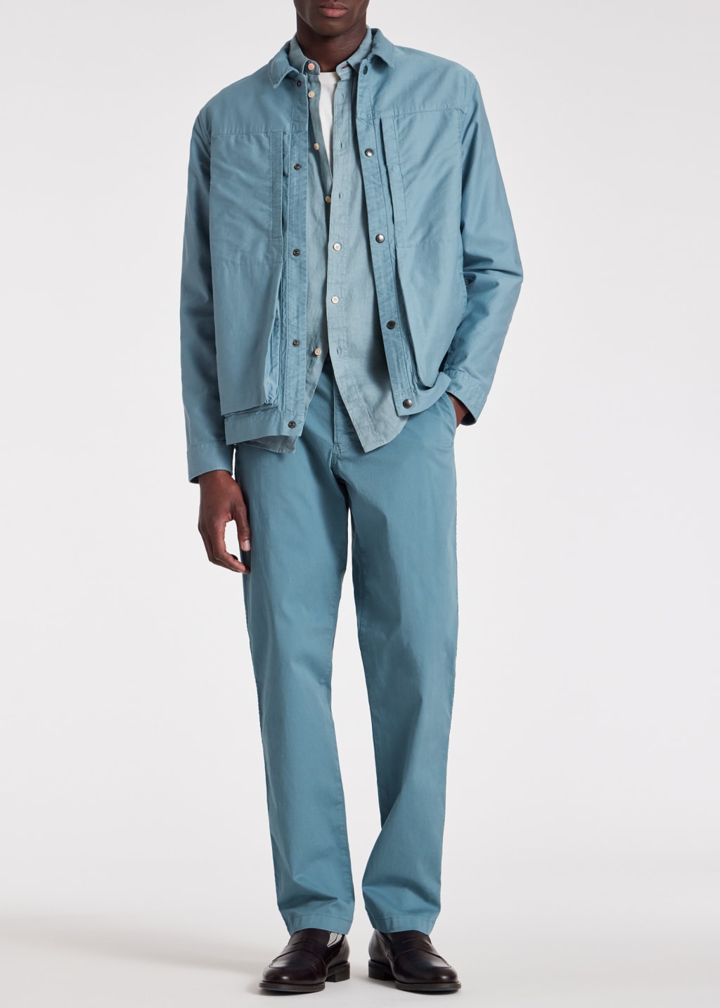 Model View - Pale Blue Cotton Worker Jacket Paul Smith